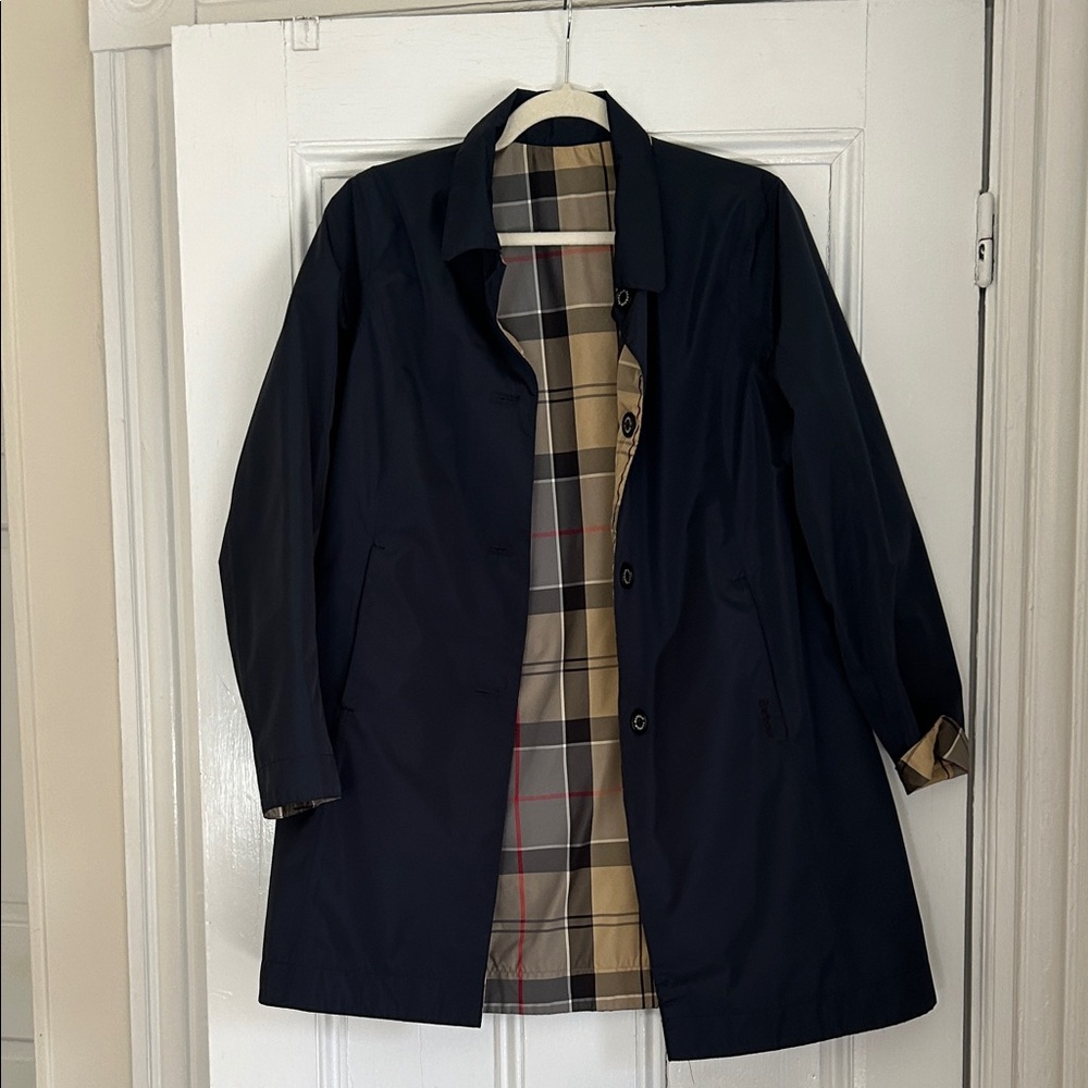 Barbour Babbity Navy/Plaid Reversible Trench Coat